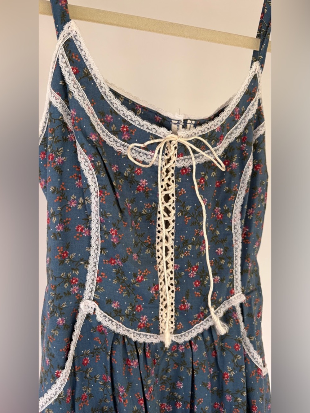Vintage Gunne Sax by Jessica Blue Floral Corset Lace-Up Prairie Dress German - Picture 2 of 9